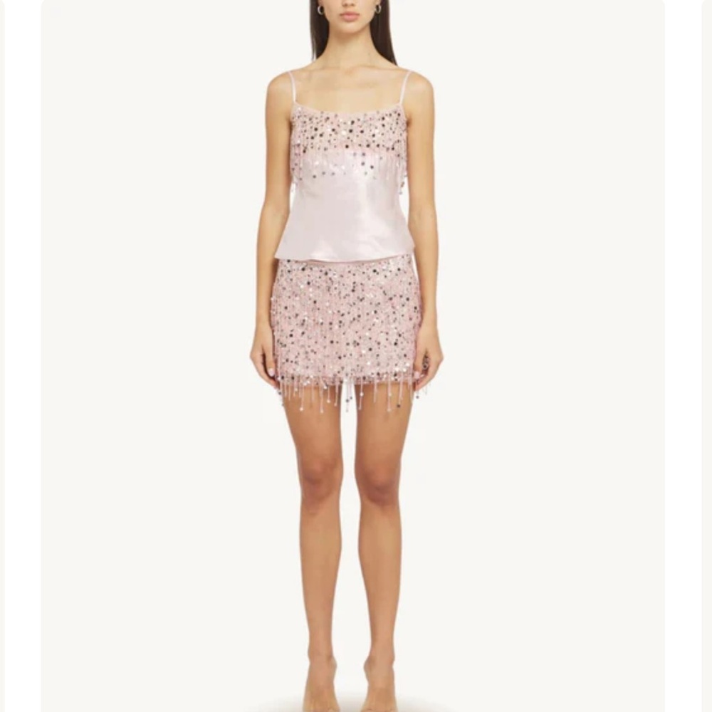 Asta Resort Yasmin Hand Beaded Mini Skirt & Top - Blush